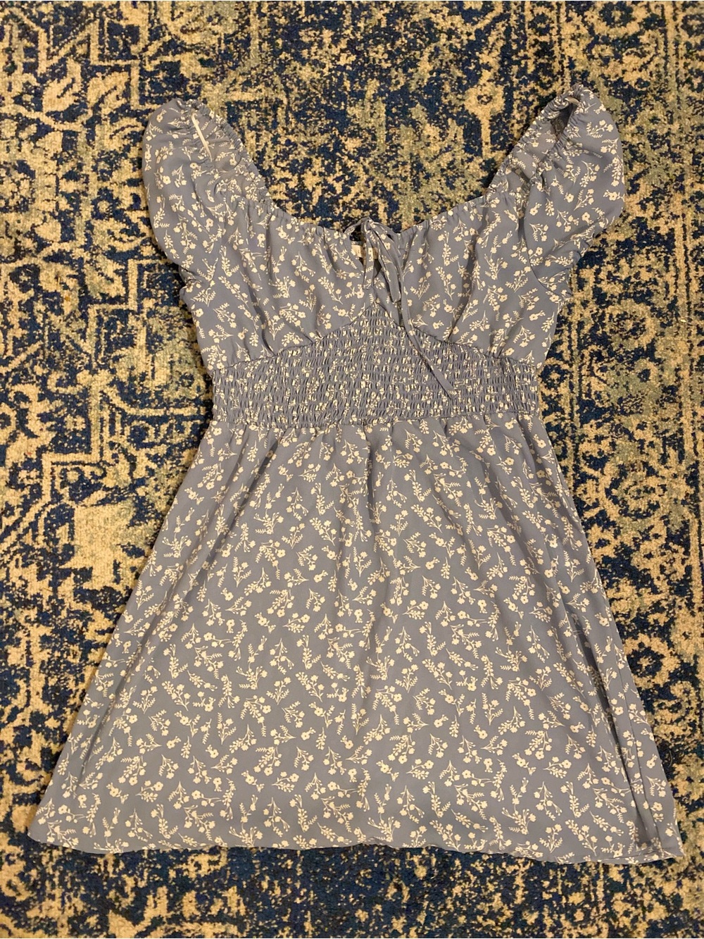 Love Tree Light Blue Floral Smocked Mini Dress
